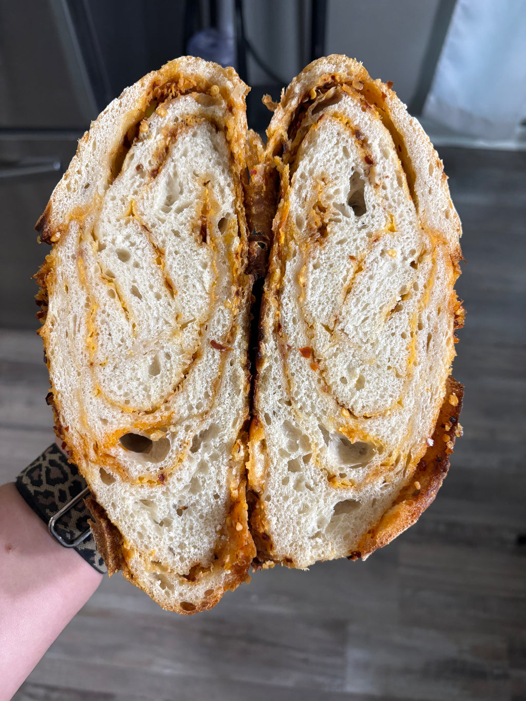 Chile, Cheddar, and Garlic Sourdough Loaf